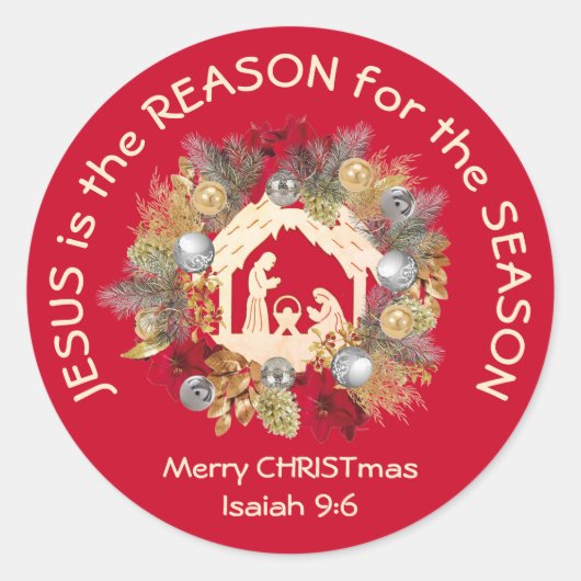 JESUS IS DE REDEN VAN Rode Kerstmis Ronde Sticker (Voorkant)