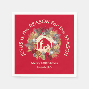 JESUS IS DE REDEN VAN rood kerstpapier Servet