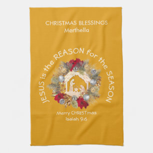 JESUS IS DE REDEN VOOR Gele kerstmis Theedoek