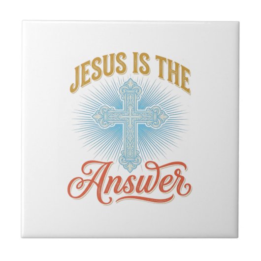 Jesus Is het Antwoord Christelijk Kruis Vectorontw Tegeltje (Voorkant)