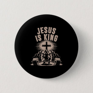 Jesus Is King Barbell Kruis Funny Christelijke Wor Ronde Button 5,7 Cm