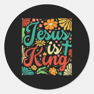 Jesus Is King Boho Flowers Christelijk Gog R Ronde Sticker