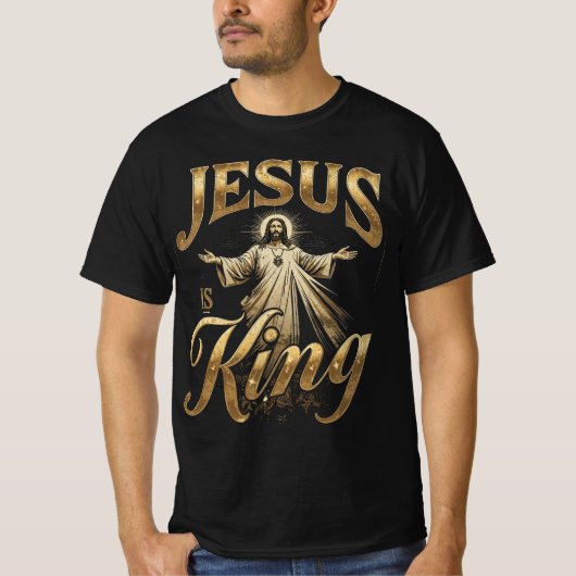 Jesus Is King Elegant Gold Script Christian T-shirt (Voorkant)
