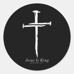 Jesus is King Funny Kruisnagels Christelijk Ronde Sticker