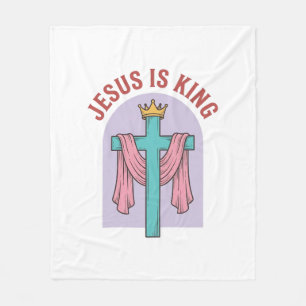 Jesus Is King Kruis Kroon Vintage Christelijk T-Sh Fleece Deken