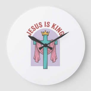 Jesus Is King Kruis Kroon Vintage Christelijk T-Sh Grote Klok