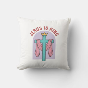 Jesus Is King Kruis Kroon Vintage Christelijk T-Sh Kussen