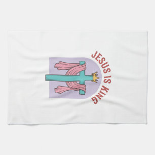 Jesus Is King Kruis Kroon Vintage Christelijk T-Sh Theedoek