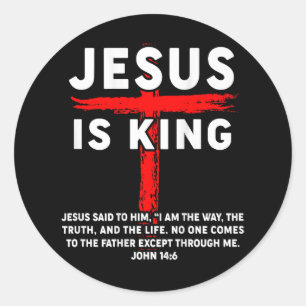Jesus Is King Mannen Vrouwen Christelijk Cross Boy Ronde Sticker