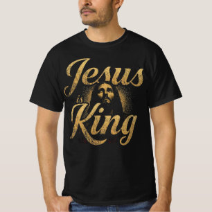 Jesus Is King Vet Gouden Christelijke Typografie T-shirt