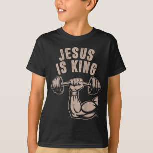 Jesus Is Koning Barbell Kruis Grappige Christelijk T-shirt