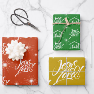 Jesus Is Lord Christmas Christelijke Retro jaren 7 Inpakpapier Vel