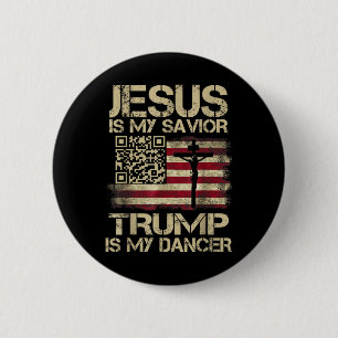 Jesus Is Mijn Heiland Trump Is Mijn Danser Qr Trum Ronde Button 5,7 Cm