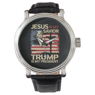 Jesus Is Mijn Redder Trump Is Mijn President Vlag  Horloge