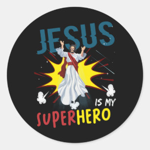 Jesus is mijn superheld Schattige krachtige Christ Ronde Sticker