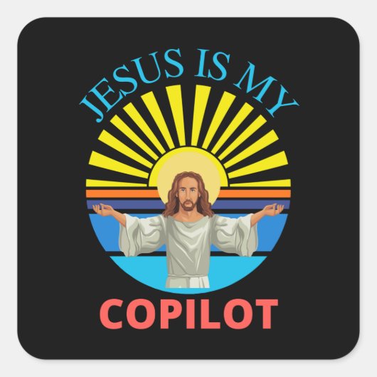JESUS IS MY COPILOT VIERKANTE STICKER (Voorkant)