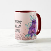 Jesus Is My King - Custom Text Floral Mug (Devant droit)