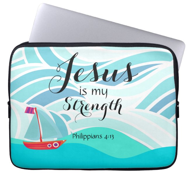 Jesus is my Strength Laptop Sleeve (Voorkant)