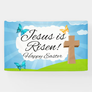 Jesus is Risen, Colorful Easter Christelijke Kerk Spandoek