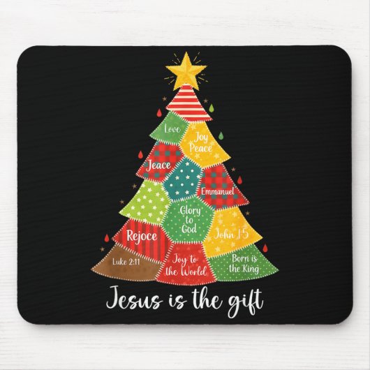 Jesus Is The Gift Christmas Tree Patchwork Scriptu Muismat (Voorkant)