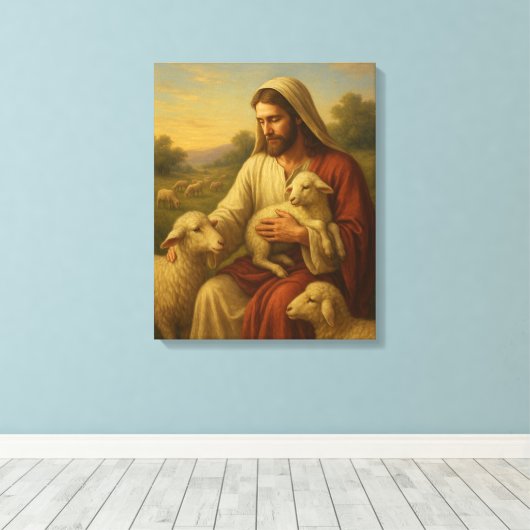 Jesus Is The Shephard #1™ LDS Muurkunstcanvas Canvas Afdruk (Insitu (Houten vloer))