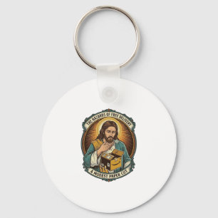 Jesus Kartonnen Doos Papier Snij Vinger Pijn Humor Sleutelhanger
