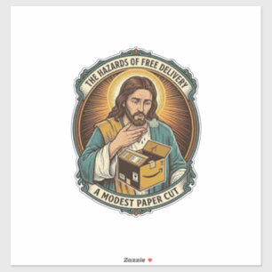 Jesus Kartonnen Doos Papier Snij Vinger Pijn Humor Sticker