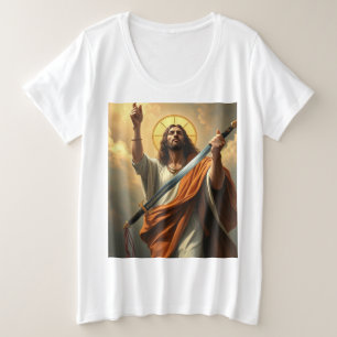 Jesus keert terug met een Sword Women's Plus Size Grote Maat T-shirt