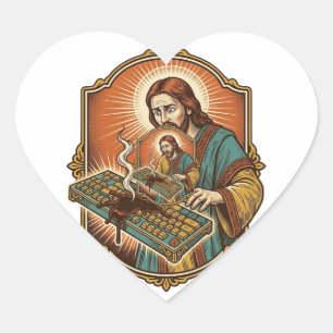 Jesus koffie morsen mechanisch toetsenbord kapotte hart sticker