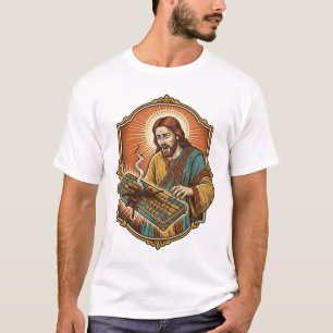 Jesus koffie morsen mechanisch toetsenbord kapotte t-shirt