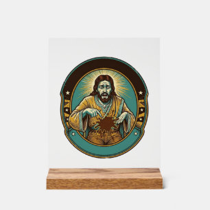 Jesus koffievlek broek voor het ontmoeten van kant acryl bord