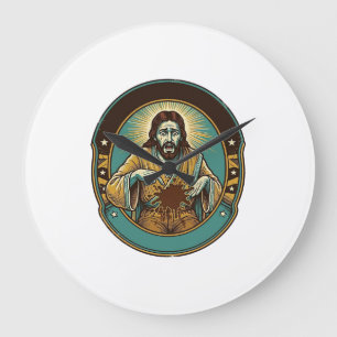 Jesus koffievlek broek voor het ontmoeten van kant grote klok