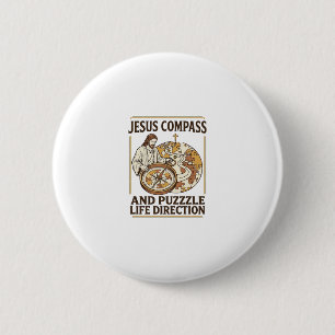 Jesus Kompas En Puzzel Levensrichting Jezus Comp Ronde Button 5,7 Cm