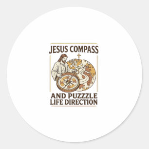 Jesus Kompas En Puzzel Levensrichting Jezus Comp Ronde Sticker