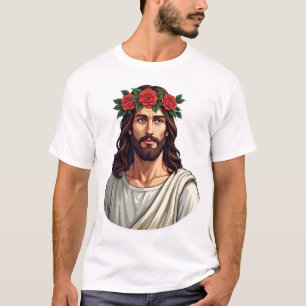 Jesus Kroont Roos Vintage Gravure Shirt 2