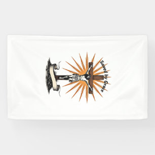 Jesus Kruis Geloof Vintage Gravure Christelijk T-s Spandoek