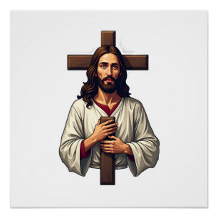 Jesus Kruis Portret Vintage Gravure Shirt 2 Perfect Poster
