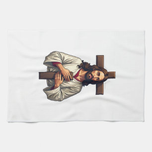 Jesus Kruis Portret Vintage Gravure Shirt 2 Theedoek