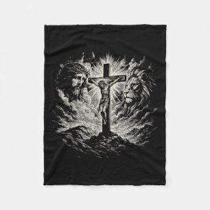 Jesus Kruis Vintage 90s Stijl Leeuw Van Juda Chris Fleece Deken