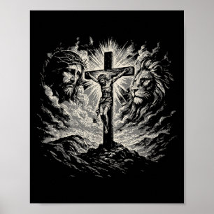 Jesus Kruis Vintage 90s Stijl Leeuw Van Juda Chris Poster