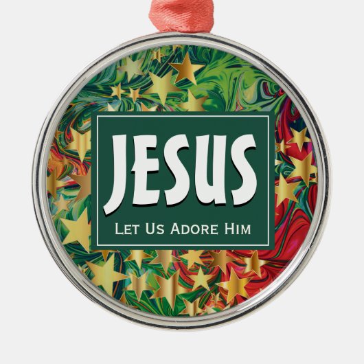 JESUS laat ons hem met kerst bewonderen Metalen Ornament (Voorkant)