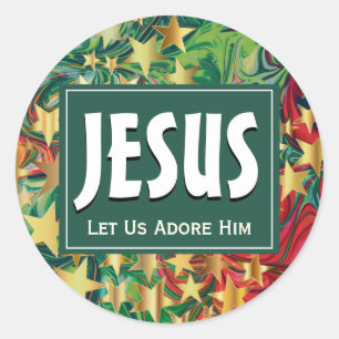 JESUS laat ons hem vrolijken op feestelijke kersts Ronde Sticker