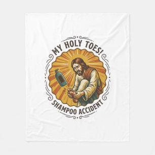 Jesus laat shampoo fles op voet vallen douche pijn fleece deken