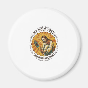 Jesus laat shampoo fles op voet vallen douche pijn magneet