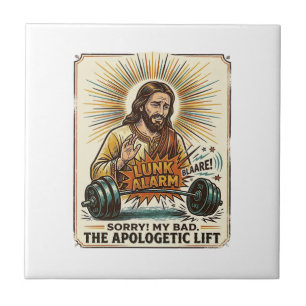 Jesus laat zware halter luidruchtig vallen Gym Lun Tegeltje
