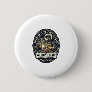 Jesus Lasser Metaalwinkel T-Shirt Inspirerend Gema Ronde Button 5,7 Cm