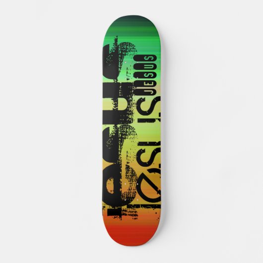 Jesus; Levendig groen, Sinaasappel en geel Skateboard (Voorkant)