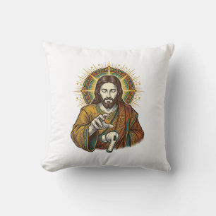 Jesus liet draadloze oordop onder bureau vallen Te Kussen