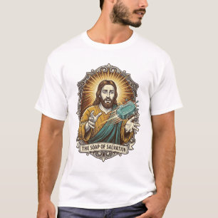 Jesus liet gladde zeep douche onhandig badkamer va t-shirt