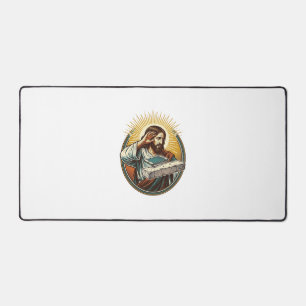 Jesus liet telefoon gezicht plat beton paniek sche bureaumat